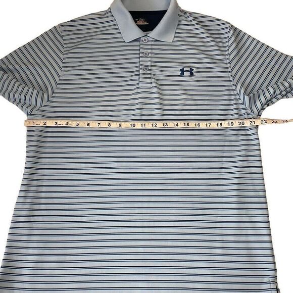 Under Armour Heat Gear Polo Shirt Mens Large Baby Blue Stripes Short Sleeve Golf - Picture 6 of 8
